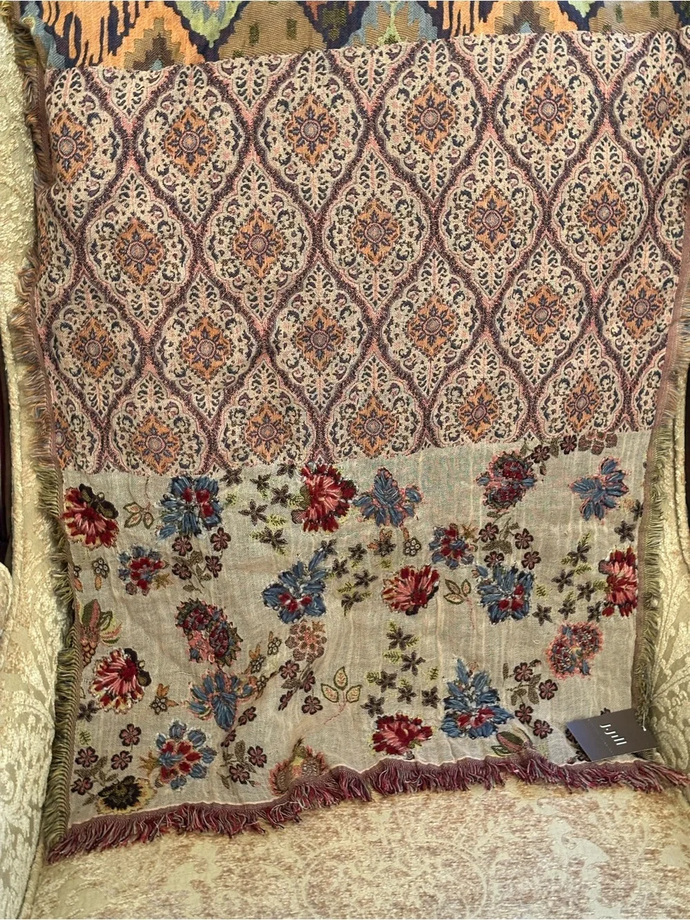 J. Jill Floral Fringe Scarf in multi colored Embroidered 100% woven cotton NWT